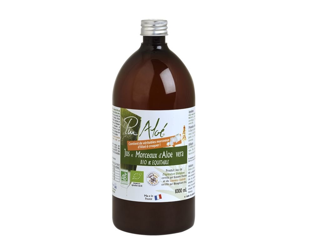 Organic and Fair Trade Aloe Vera Juice with Pieces - Pure Aloe - 1 L