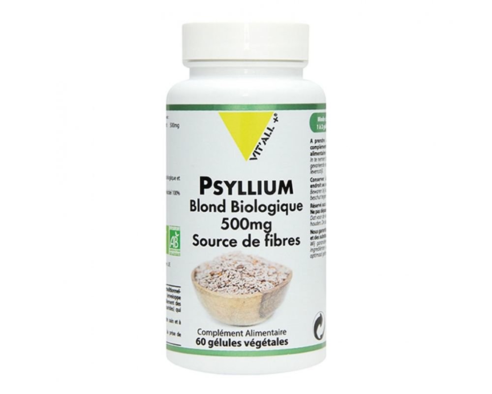 Psyllium blond bio 500 mg - Source de fibres - Vit'All+ - 100 gélules