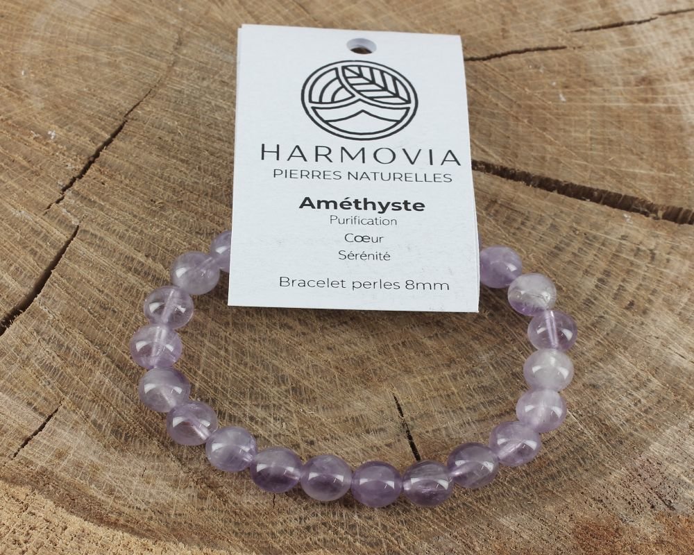 Bracelet Perles Améthyste Naturelle Fait Main - Taille Sur Mesure - Pour Homme Ou Femme - Neuf