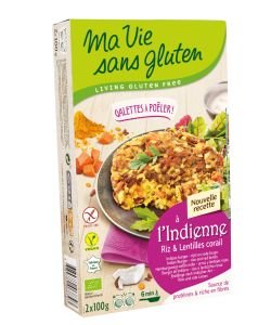 Galettes Bio prêtes à poêler - à l'Indienne (Riz  & Lentilles corail) BIO, 200 g