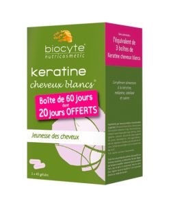 Pack Keratine cheveux blancs, 120 gélules