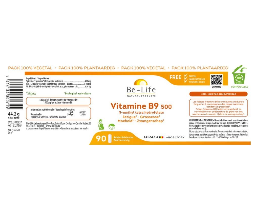Vitamine B9 500 BeLife 90 gél.