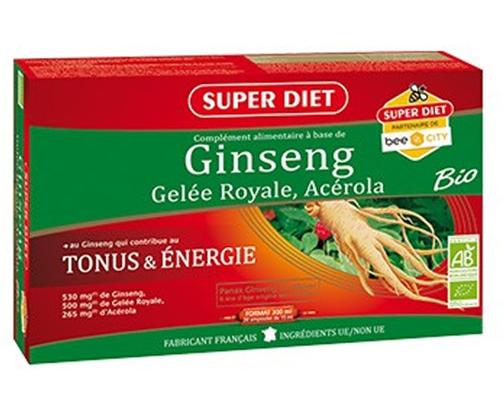 Ginseng Gelée royale Acerola bio Tonus Energie Super Diet 20 amp.
