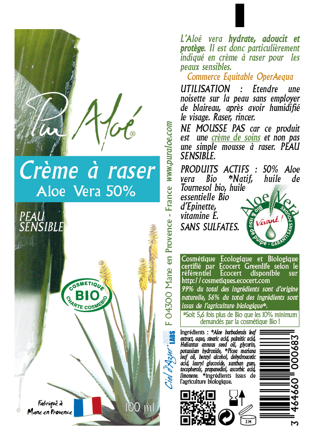 Etiquette crème à raser Pur Aloe