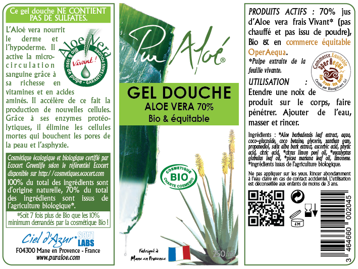Etiquette Gel douche Pur Aloe
