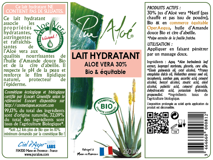 Etiquette Lait corporel Pur Aloe
