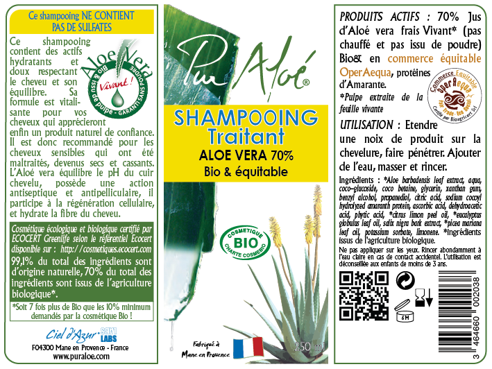 Etiquette Shampooing traitant Pur Aloe